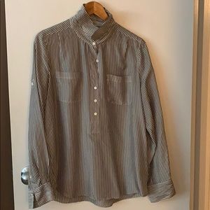 J. Crew Blue/White Striped Silk Blouse